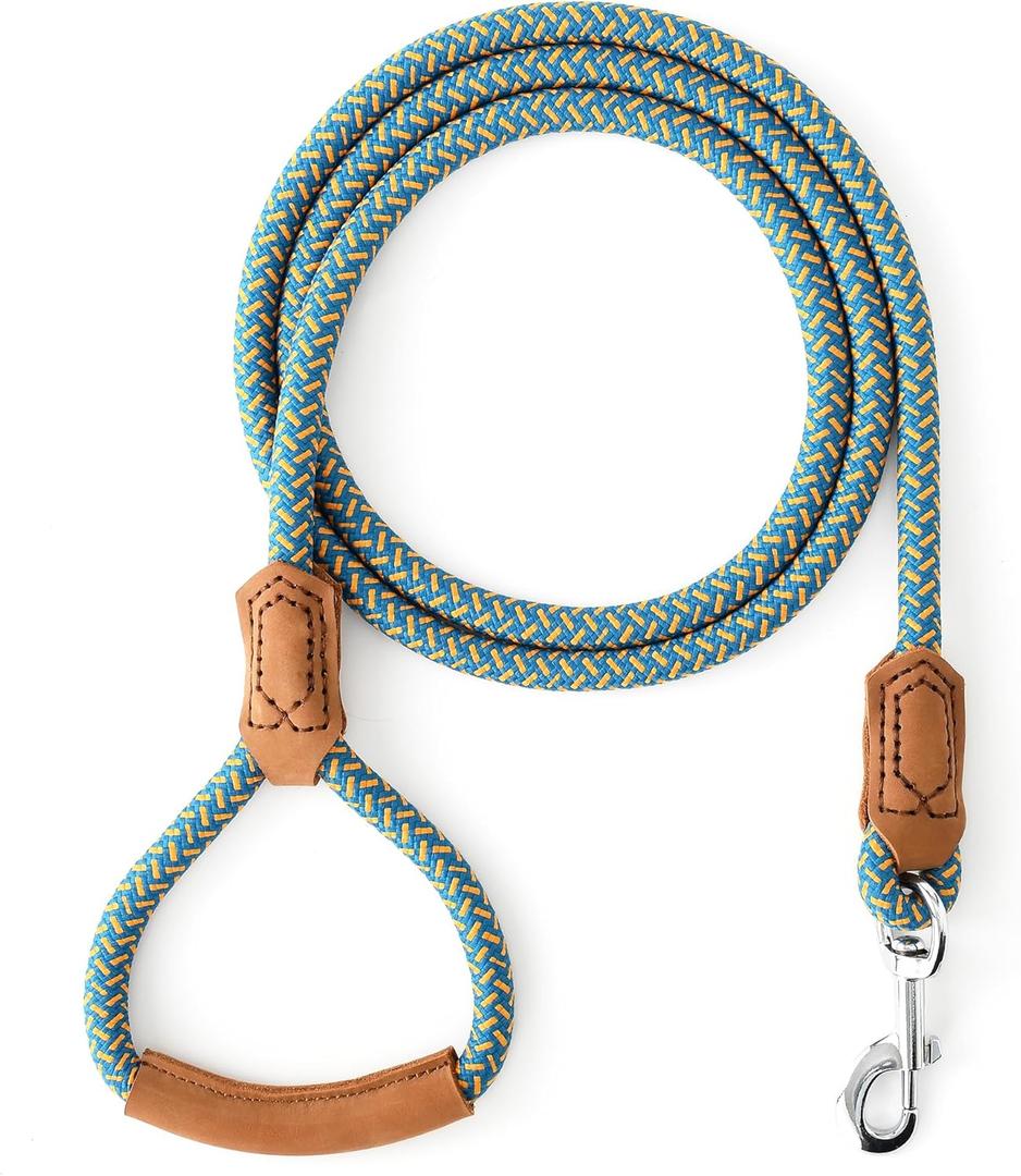 Mile High Life Leather Dog Leash, Heavy Duty Strong Genuine Leather Handle Rope Leash Soft and Comfortable for Small Medium Large Dogs (Peacock Blue, 48 Inch)