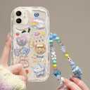 Cute Phone Case for iPhone 12 Teens Case with Cute Clear 3D Bear Floral Aesthetic Phone Case with Lovely Bear Heart Charm Phone Case Girly Woman