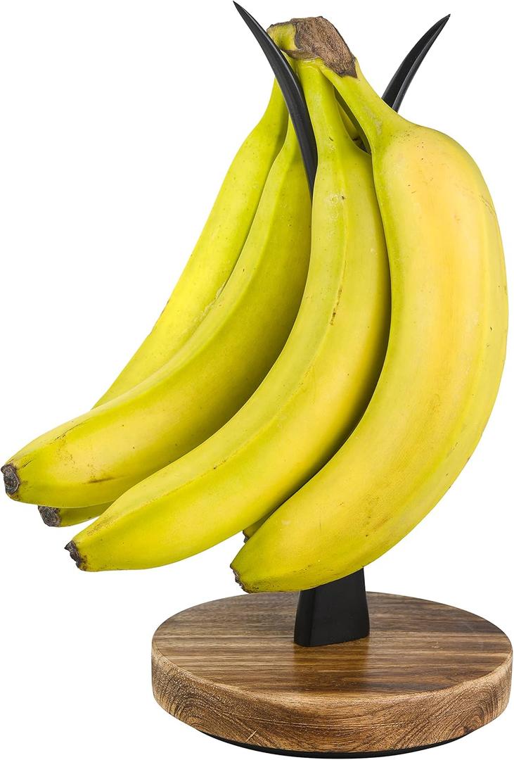 Modern Farmhouse Banana Holder for Kitchen Counter, Vintage Wire and Wooden Base Banana Hanger for Kitchen Countertop Decor, Banana Tree Stand