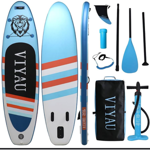 VIYAU Inflatable SUP Board, Stand Up Paddling Board Equipped with 3-Piece Adjustable Aluminum Paddle + Hand Pump, 320 × 81 × 15 cm