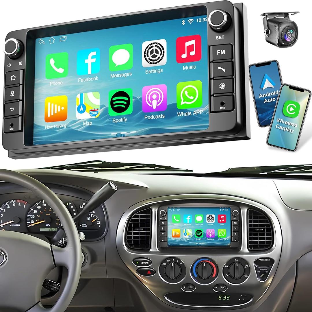 (4+64G) Android 14 Car Radio for Toyota 4Runner 2003-2009/Tundra 2003-2006/Sequoia 2003-2007, 7 Inch Stereo with Wireless Carpaly&Android Auto, Support Bluetooth/WiFi/GPS/FM/SWC/Backup Camera