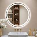 24 Inch Round LED Bathroom Mirror with Lights, Circle Lighted Vanity Mirror