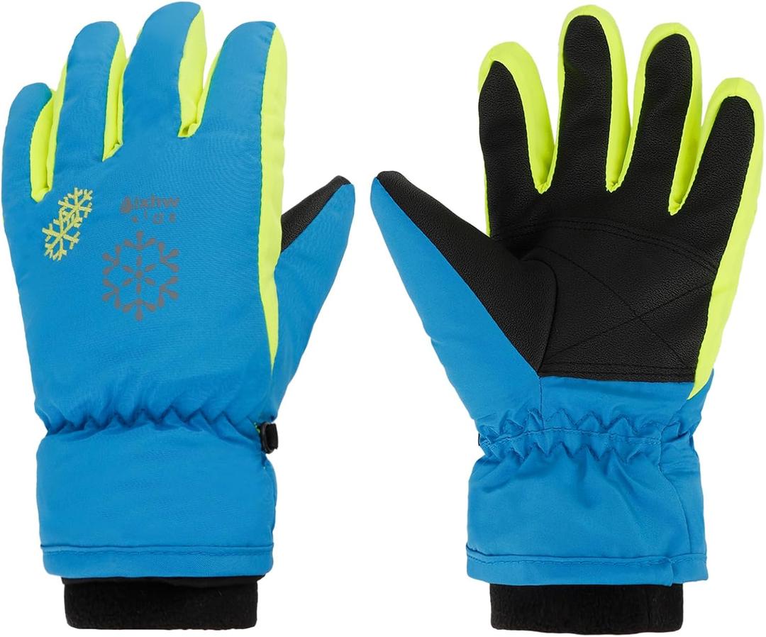 Kids' 3-Size Winter Snowboarding Gloves for Boys & Girls (XS for 3-5 years old, Blue)