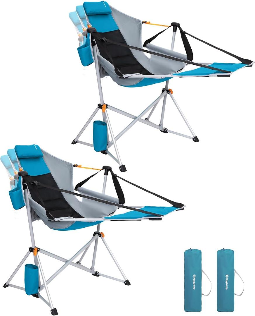 KingCamp Hammock Chair with Footrest Heavy Duty Swinging Rocking Camping Chairs for Adults up to 400lbs, Folding Portable Oversized Rocker with Cup Holder & Pillow for Outdoor Beach Lawn RV Sports