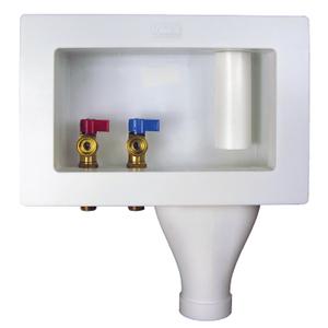 Water-Tite 87355 Right-Hand Drain Wide-Mouth Washing Machine Outlet Box - Quarter-Turn Brass Valves, 1/2-Inch CPVC Connection, White Plastic