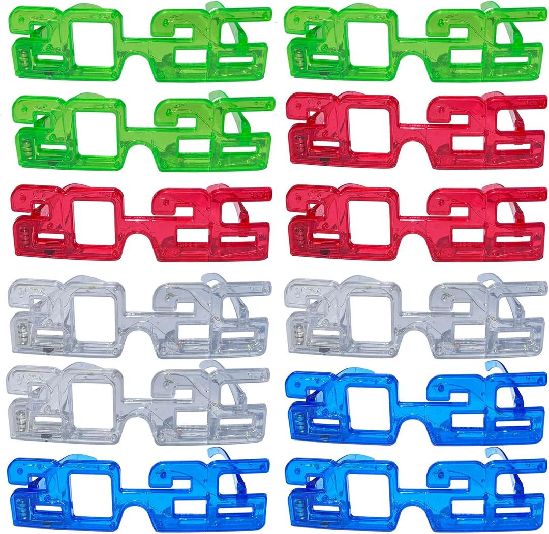 12 Pack 2026 LED Light-Up New Year Party Glasses  Fun Flashing Plastic Party Favors