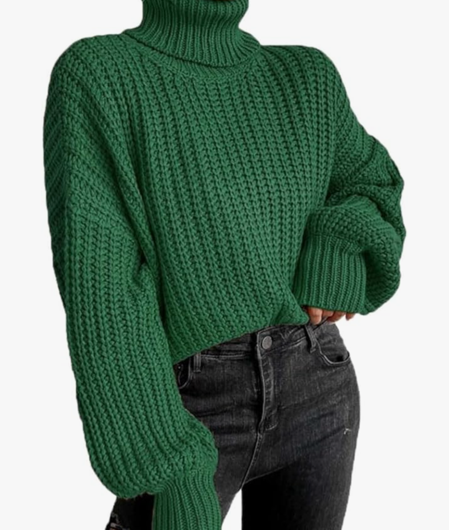 LIZALIG Women Ribbed Turtleneck Cable Knit - Long Sleeve Fashion Winter Fall Casual Tunic Pullover Sweater Medium