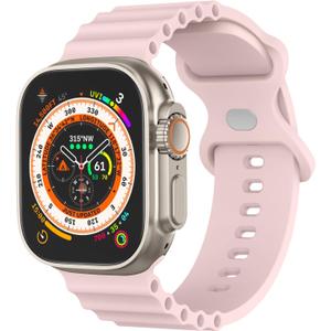 Silicone Ocean Bands Compatible with Apple Watch Band Ultra 49mm 46mm 45mm 44mm 41mm 38mm 40mm 42mm for Women Men, Sport Ocean Loop Wristband for iWatch Ultra 2 SE 2 Series 10 9 8 7 6 5 4 (Light Pink)