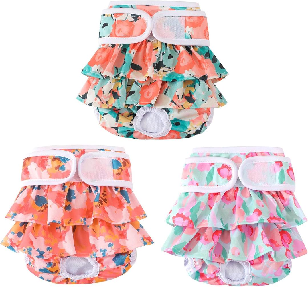 Washable Dog Diapers Female 3 Pack Reusable Premium Highly Absorbent Doggie Diaper, Flexible Puppy Diaper, Durable Leak-Proof Dog Diapers for Period Heat Incontinence Potty Training, S