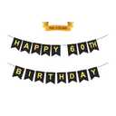 HAPPY 60TH BIRTHDAY Banner, Pre-Strung, Black Gold 60th Birthday Party Decorations, Happy 60 Year Old Bdy Party Bunting, Sixty Birthday Flag