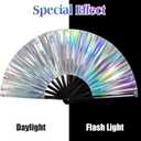 Large Rave Fan UV Glow Hand Fan with Holster for Men Women Disco Party Supplies for Carnival St. Patrick's Day Edm Music Festival Club Rave Accessories(Laser)