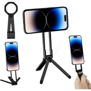 2 x Foldable Magnetic Phone Tripod for iPhone, Mini Tripod Pocket Cell Phone Stand Smartphone Desk Stand, Portable Magnetic Phone Stand with iPhone 16 15 14 13 12, Black