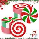 Engrowtic 100 Pcs Christmas Candy Paper Napkins Peppermint Christmas Cocktail Napkins 6.3 x 6.3 Inch Red Green Striped Round Lollipop Paper Towels for Xmas Dinner Winter Holiday Party Supplies