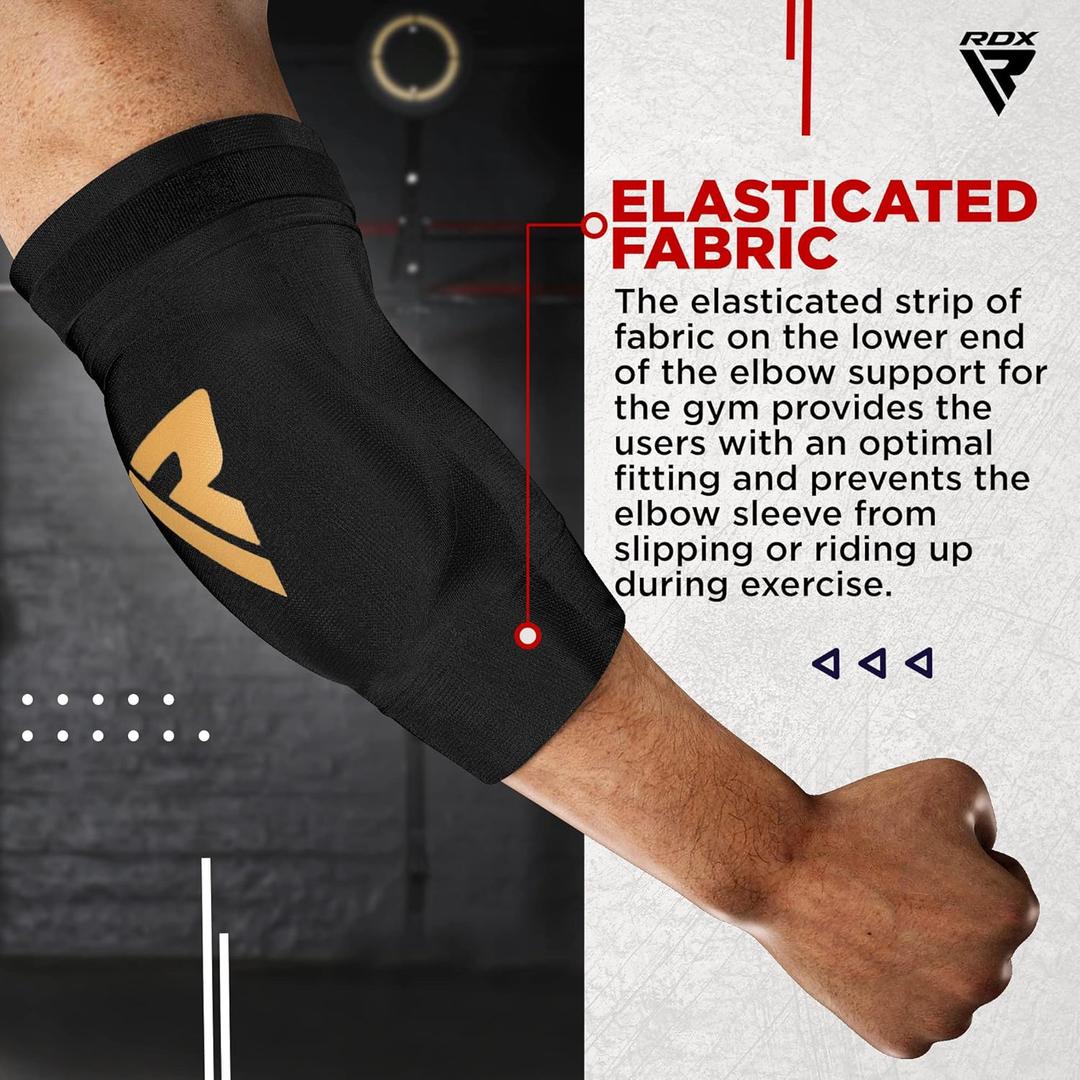 RDX Elbow Pads, Muay Thai MMA Kickboxing Sparring Elbow Guard, Martial Arts Striking Protection,Wrestling Basketball Adjustable MTB Volleyball Compression Padded Sleeve, Men Women (Black)