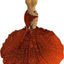 Sparkly Rhinestone Sequin Prom Dresses Beaded Applique Hollow Mermaid Pageant Gala Evening Party Gown (16, Orange)