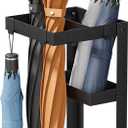 Umbrella Stand, Steel Umbrella Holder Rack with Small Shelf, for Entryway, Office, 4 Hooks, Black