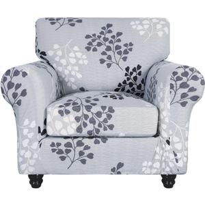 SearchI Stretch Sofa Cover Printed Couch Covers, Floral Pattern 2 Piece Armchair Slipcover with Separate Chair Cushion Cover, Washable Furniture Protector for Living Room(Armchair,Leaf Pattern)