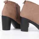 Hawkwell Women's Suede Arch Support Side Zipper Comfort Ankle Boot Chunky Block Heel Booties (Brown, 9.5)
