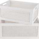 Wood Storage Baskets, Rattan Storage Baskets, Desk Office Drawer Storage Box. White, Set 2