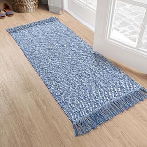 Kitchen Runner Rug, 2' x 4.3' Hand-Woven Reversible Washable Rug, Navy Blue Cotton Modern Farmhouse Bathroom Rug Hallway Carpet for Foyer Bedroom Entry Back Door Decor