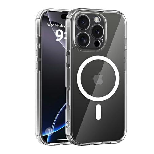COOLQO Magnetic for iPhone 16 Pro Max Case, Compatible with MagSafe, 15 FT Military Grade Drop Protection, Scratch-Resistant Back Non-Yellowing Protective Shockproof Slim Phone Bumper Case, Clear