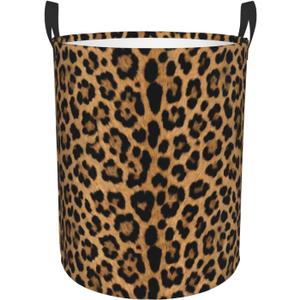 Leopard Cheetah Round Laundry Hamper Wildlife Fur Print Storage Basket Toys Clothes Organizer Bin For Home Bathroom Bedroom Dorm Nursery, 38l