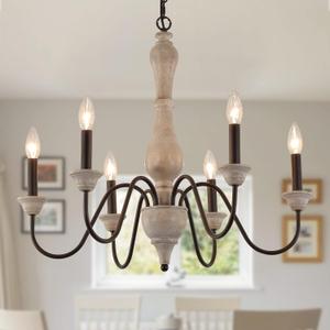 French Country Chandelier,Farmhouse Vintage Antique Chandelier Pendant Light Fixtures for Kitchen Island Dining Room Living Room Foyer Entryway Office UL Listed (Oak White+ORB)