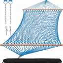 SUNCREAT Rope Hammock with Spreader Bar, Carrying Bag, 450 lbs Capacity, Two Person Hammock with Tree Hooks, Blue