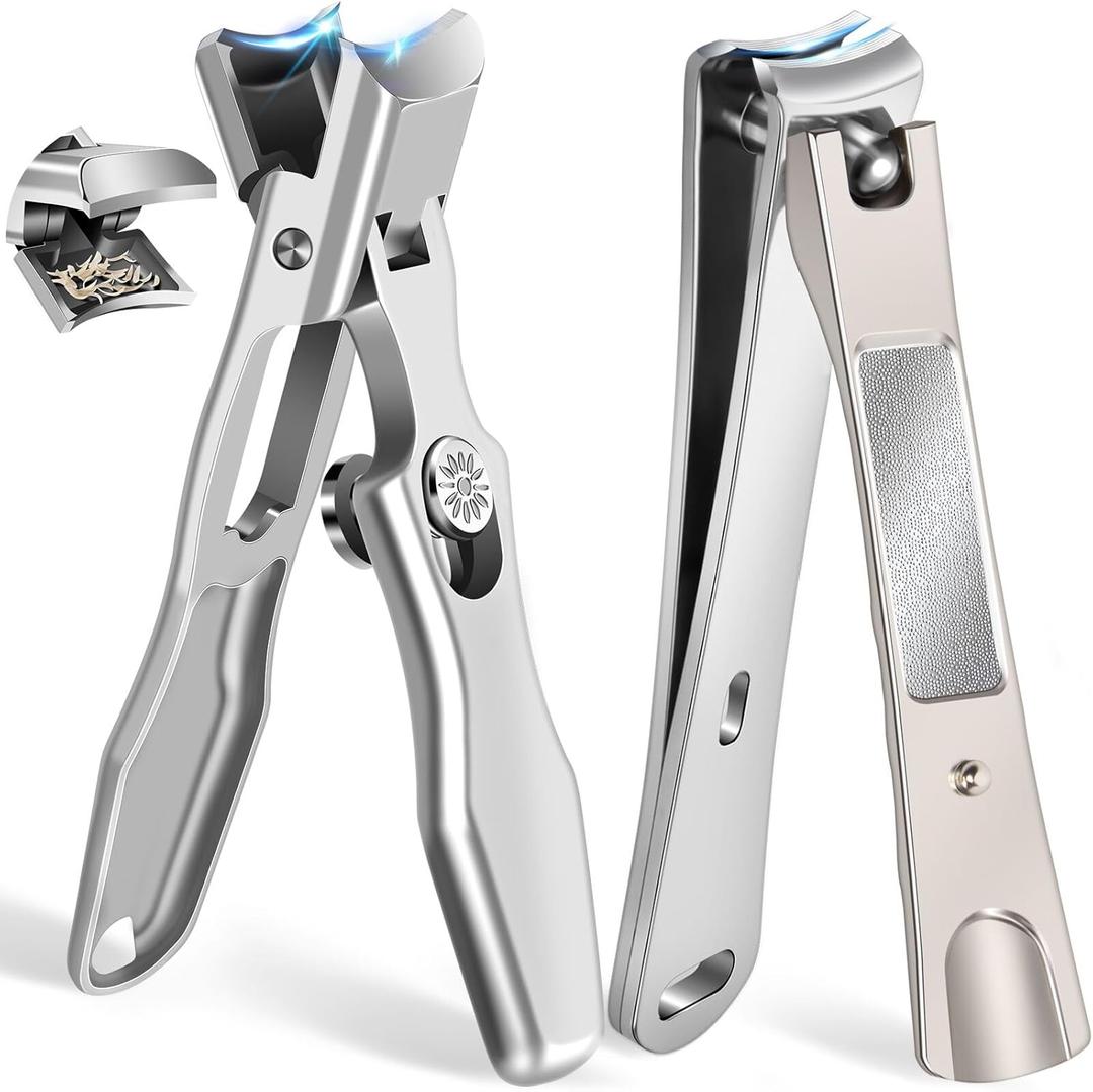 Nail Clippers for Men Thick Nails, Large Toenail Clippers for Seniors Thick Toenails with Wide Opening, Ultra Sharp Anti Splash Fingernail Clipper Cutter Long Handle with Catcher