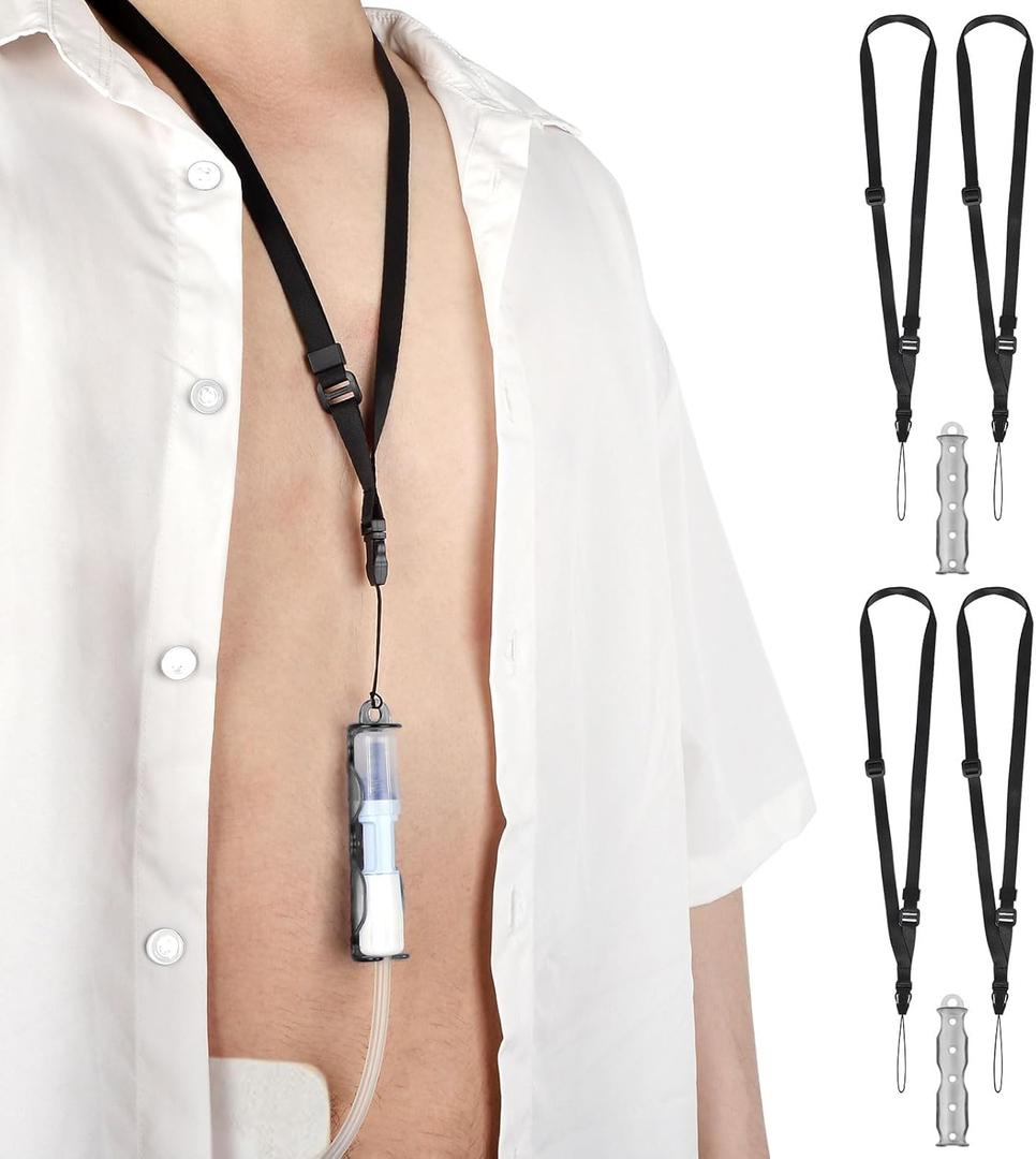 2 PCS Peritoneal Dialysis Transfer Set Catheter Holder Accessories for Baxter 5C4482 5C4483, PD Secure Shower Support for Men Women with 4 PCS Ajustable Neck Lanyards - Black