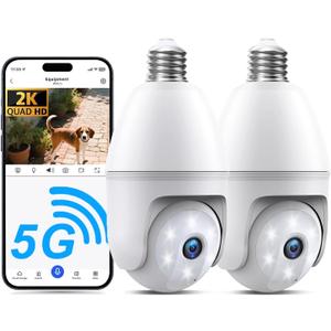 2K Light Bulb Camera, 5G/2.4G Wireless Outdoor Camera, Light Bulb Security Camera with AI Human Detection, Color Night Vision, Motion Alerts, 2-Way Audio, Works with Alexa, Easy Installation