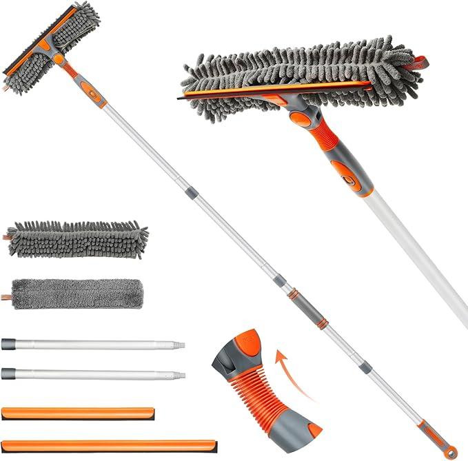Eazer 89'' Squeegee Window Cleaner 2 in 1 Rotatable Window Cleaning Tool Kit with Extension Pole, Window Washing Equipment with Bendable Head for Indoor/Outdoor Window and Car Glass