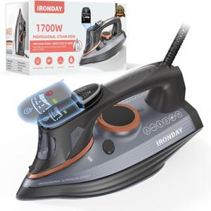 Steam Iron for Clothes with LCD Screen, 1700W Iron Non-Stick Ceramic Soleplate, Auto Shutoff, Self-Cleaning, Anti-Drip, Steam Burst, Spray Mist 10.14oz Water Tank Ironing Clothes for Home,Grey Steam Iron for Clothes with LCD Screen, 1700W Iron Non-Stick Ceramic Soleplate, Auto Shutoff, Self-Cleaning, Anti-Drip, Steam Burst, Spray Mist 10.14oz Water Tank Ironing Clothes for Home,Grey