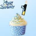 Blue Black 1st Birthday Candle for Girls Boys - Number 1 Candle, Blue Dog Cake Decorations, Cute Dog Cartoon Themed Birthday Party Supplies