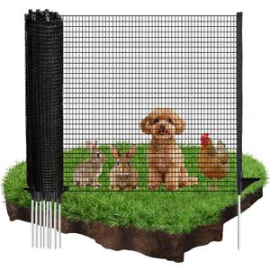 Temporary Fence with Posts, 4'x50' Plastic Fencing Garden Fence Animals Barrier with Fiberglass Stake Windbreak Rope, Portable Snow Fences, Fencing for Dogs Outdoors Backyard (Black)