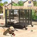 DAKITO 43/38 inch Heavy Duty Dog Crate, Folding Dog Kennel No Assembly, Escape Proof Large Dog Cage Kennel with Lockable Wheels, High Anxiety Pet Playpen with Double Door Indoor/Outdoor.(38In) (37.4"L x 22.8"W x 30.3"H)