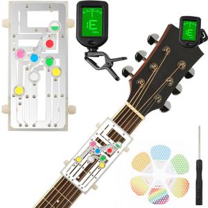 Guitar Chord Presser Guitar Trainer Practice Learning Tools Cord Presser for Acoustic Chord Helper Learn with Clip on Tuner