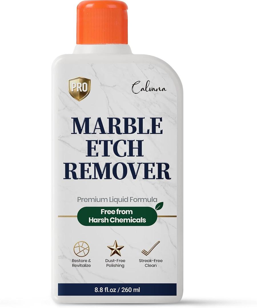 Calvana Professional Marble Etch Remover 8.8 fl. oz, Effective on Limestone, Travertine, Alabaster & Onyx, Removes Stains, Dull Spots, Water Rings & Light Scratches, Dust-Free Polishing