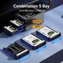 CENMATE Hybrid 2*2.5/3.5" SATA HDD/SSD+3* M / B+M Key M.2 NVMe Enclosure with Cooling Fan and USB A/C 3.2 Gen 2, Hard Drive Enclosure Support 68TB(2*22TB HDD+3*8TB 2230/2242/2260/2280/22110 SSDs)