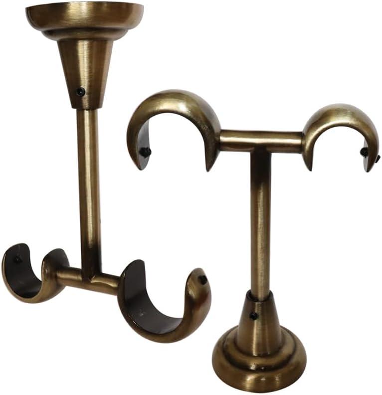 2 Pack Diameter 0.75 in/1 in (19mm/25mm) Double Curtain Rod Bracket - Modern Ceiling Mount Double (Antique Bronze)