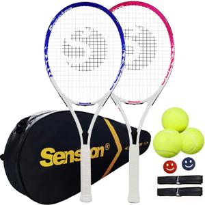 Senston Tennis Rackets for Adults 27 inch Tennis Racquets - 2 Player Tennis Racket Set with 3balls,2 Grips, 2 Vibration Dampers (pink+blue) Senston Tennis Rackets for Adults 27 inch Tennis Racquets - 2 Player Tennis Racket Set with 3balls,2 Grips, 2 Vibration Dampers (pink+blue)