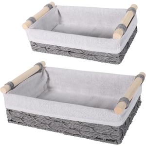 Paper Rope Wire Storage Basket for Shelves, Organizing Stackable Large and Small Woven Basket Toilet Tank Paper Baskets for Dressing/Night Table,Cabinets,Bathroom,Bedroom,Living Room Home Decor Grey 