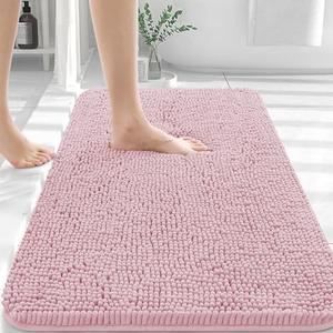 OLANLY Bathroom Rugs 16×23 Extra Soft Absorbent Chenille Bath Rugs, Rubber Backing Quick Dry, Machine Washable Bath Mats for Bathroom Floor, Tub and Shower, Home Decor Accessories, Dusty Rose