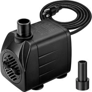 KEDSUM 100GPH Submersible Pump(450L/H, 8W), Ultra Quiet Water Pump with 4ft High Lift, Fountain Pump with 4.9 ft Grounded Power Cord, 2 Nozzles for Fish Tank, Pond, Aquarium, Statuary, Hydroponics