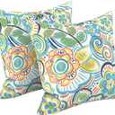 LVTXIII 2 Pack Outdoor Pillow Covers ONLY 18x18 Inch, Water-Repellent Square Decorative Cushion Covers for Patio Furniture, Garden, Sofa, Flower Blue