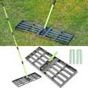 HUZSV Lawn Leveling Rake 30x10 inch,Stainless Steel Lawn Leveler with Green Positioning Stakes,78" Adjustable Long Handle,Heavy Duty Level Lawn Tool for Backyard, Garden, Golf Course, Farm, Pasture