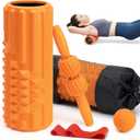 5 in 1 Foam Roller Set, High Density Fitness Exercise Foam Roller for Deep Tissue Muscle Massage, Massage Roller, Massage Ball, Resistance Band, for Whole Body(Orange)