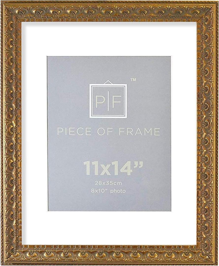 Golden State Art, 11"x14" Ornate Finish Photo Frame, with White Mat for 8x10 Picture & Real Glass, Color: Bronze