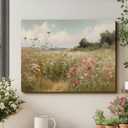 Vintage Wildflowers Landscape Wall Art Farmhouse Cottage Canvas Wall Decor Nature Country Floral Painting Picture Rustic Flower Poster Prints Artwork for Office Living Room Bedroom Bathroom, 24L"x16W"