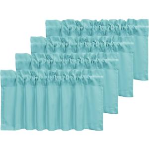 4 Panel Blackout Curtains for Kitchen & Living Room, 52" x 18" Aqua Rod Pocket Curtains for Small Windows, Thermal Insulated